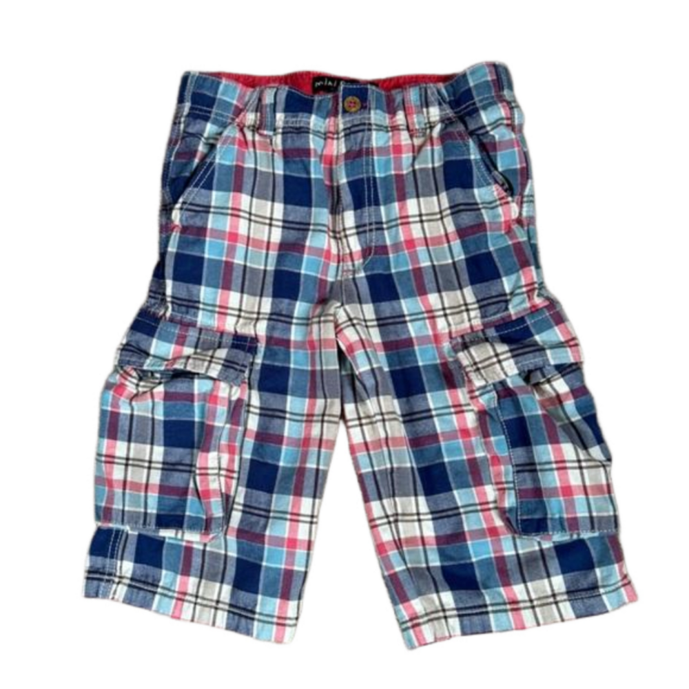 Mini Boden Boys 11 Plaid Adjustable Waistband Shorts Blue